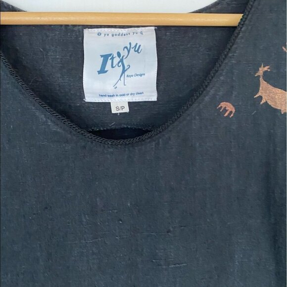 Itzyu Linen Maxi Dress Black with Print - Picture 3 of 6